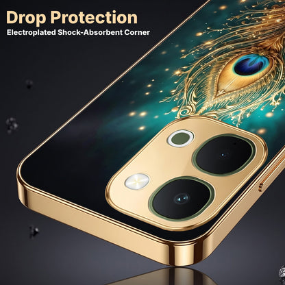 Vivo Y51 Pro 5G Golden Peacock Feather Gold Electroplated Glass Phone Back Case