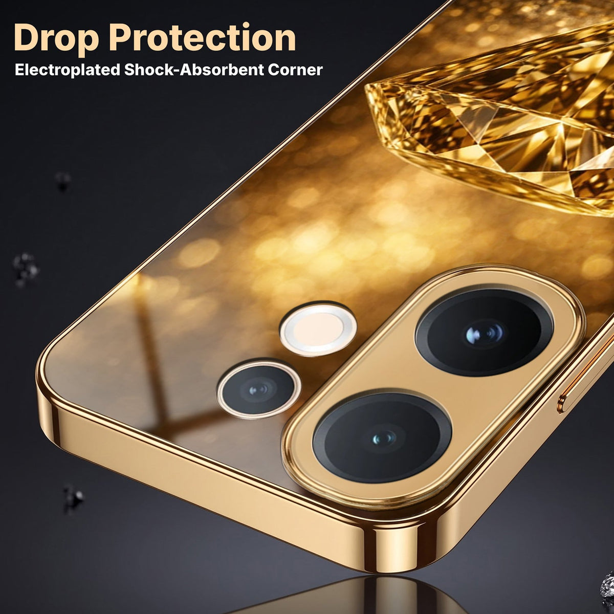 Vivo V60 5G Golden Diamond Gold Electroplated Glass Phone Back Case