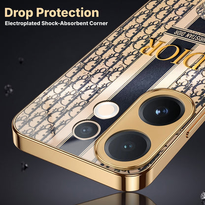 Vivo V60 5G Luxury Dior Gold Electroplated Glass Phone Back Case