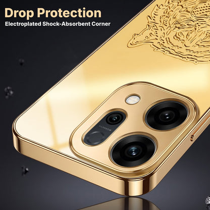 Oppo Reno 14 5G Golden Tiger Face Gold Electroplated Glass Phone Back Case