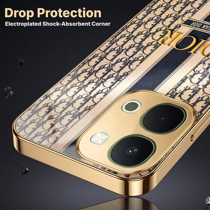 Vivo T5x 5G Luxury Dior Gold Electroplated Glass Phone Back Case