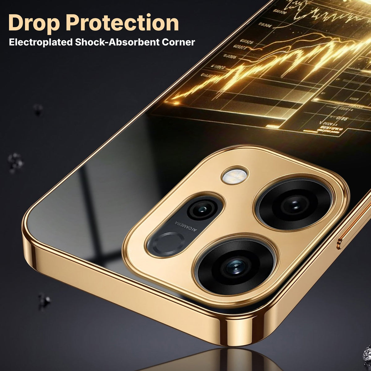 Oppo Reno 14 5G Luxury Wealth Trader Gold Electroplated Glass Phone Back Case