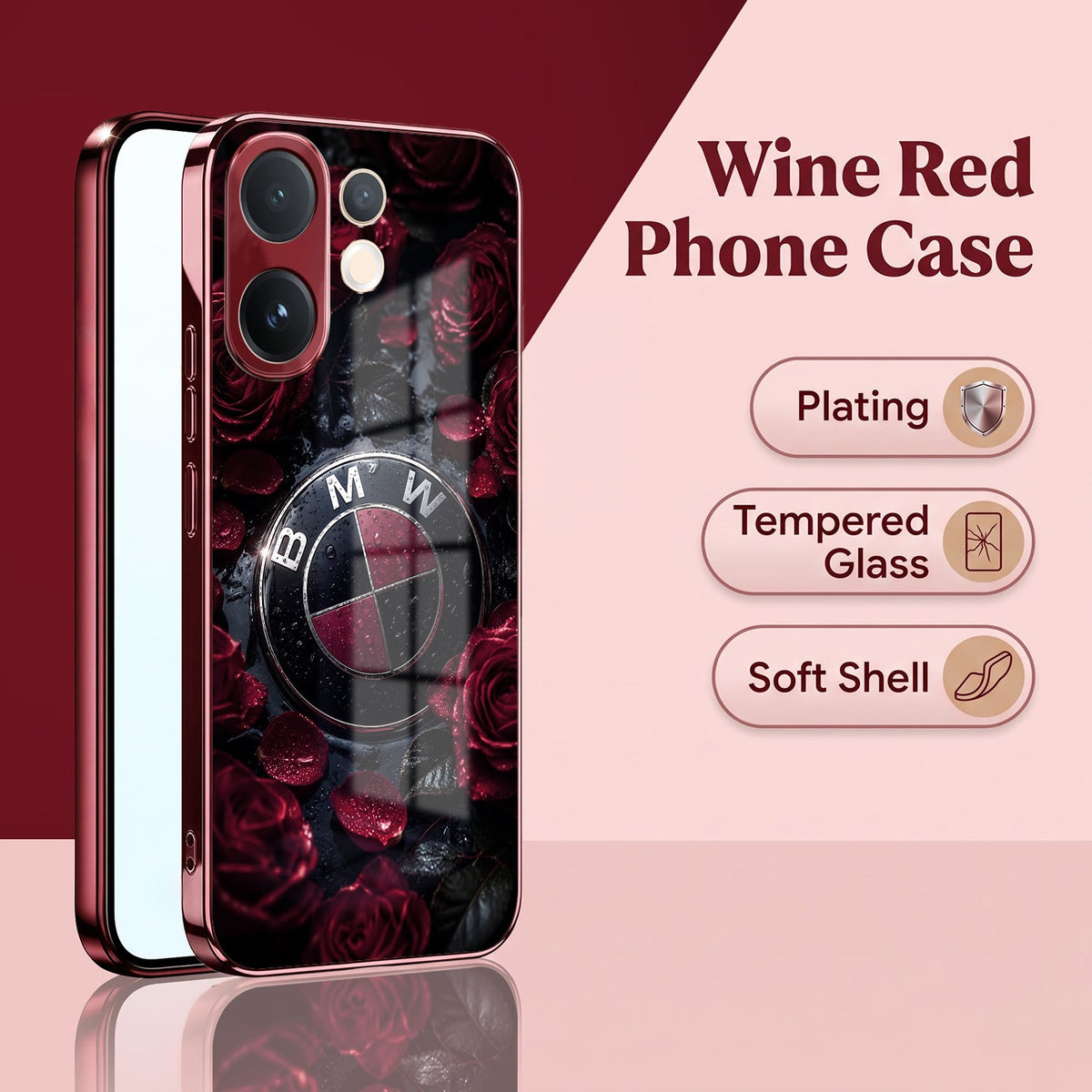 Vivo V60 5G BMW Logo Burgundy Electroplated Glass Back Case