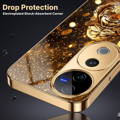 Vivo V40 Pro 5G Luxury Tiger Gold Electroplated Glass Case