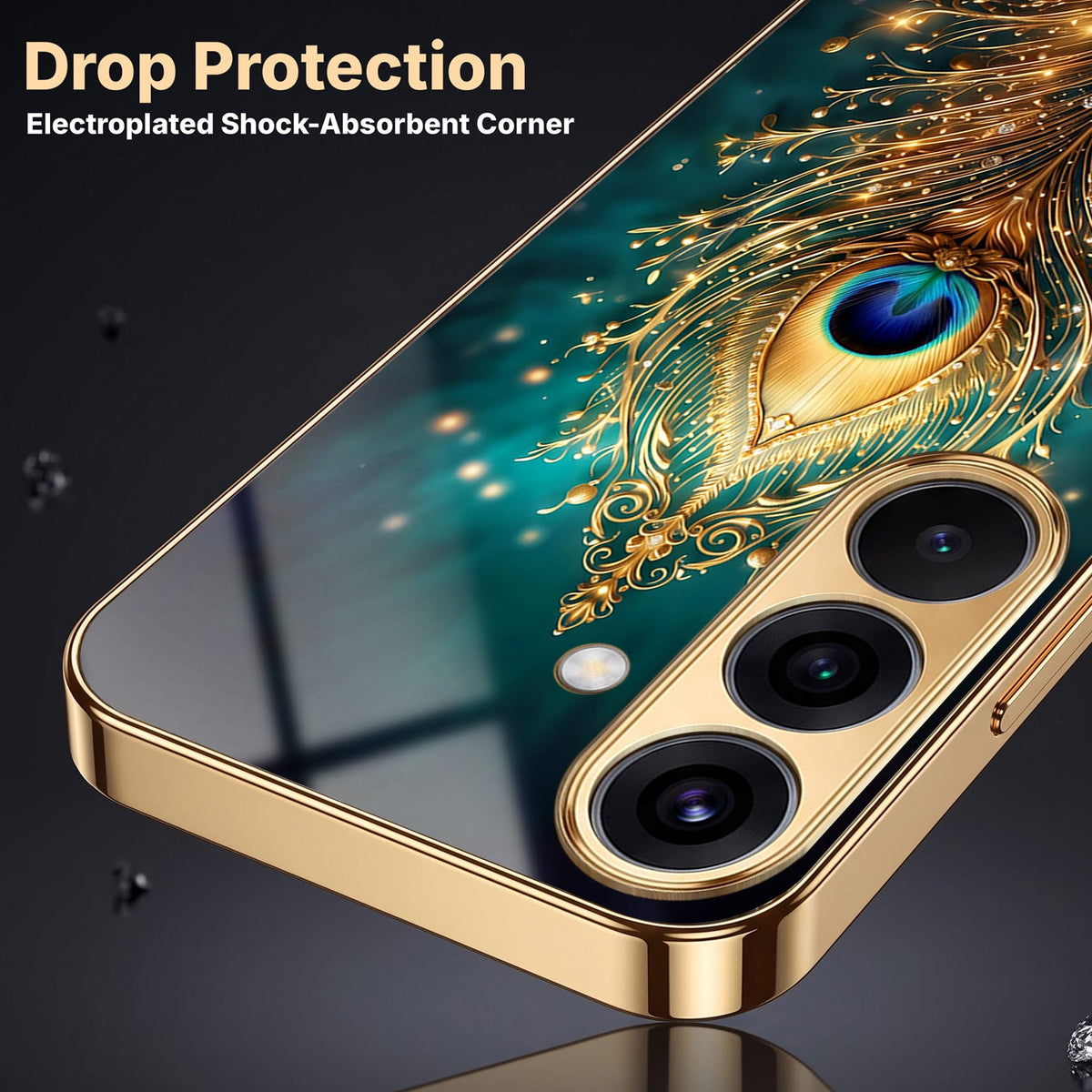 Samsung Galaxy A36 5G Golden Peacock Feather Gold Electroplated Glass Phone Back Case