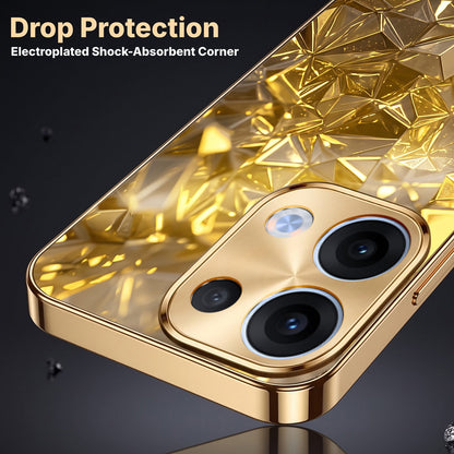 Oppo Reno 13 5G Golden Diamond Shatter Gold Electroplated Glass Phone Back Case