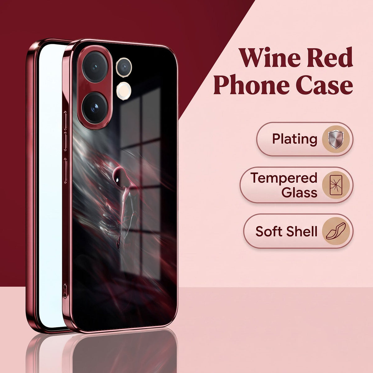 Vivo V60 5G Crimson Spider Burgundy Electroplated Glass Back Case