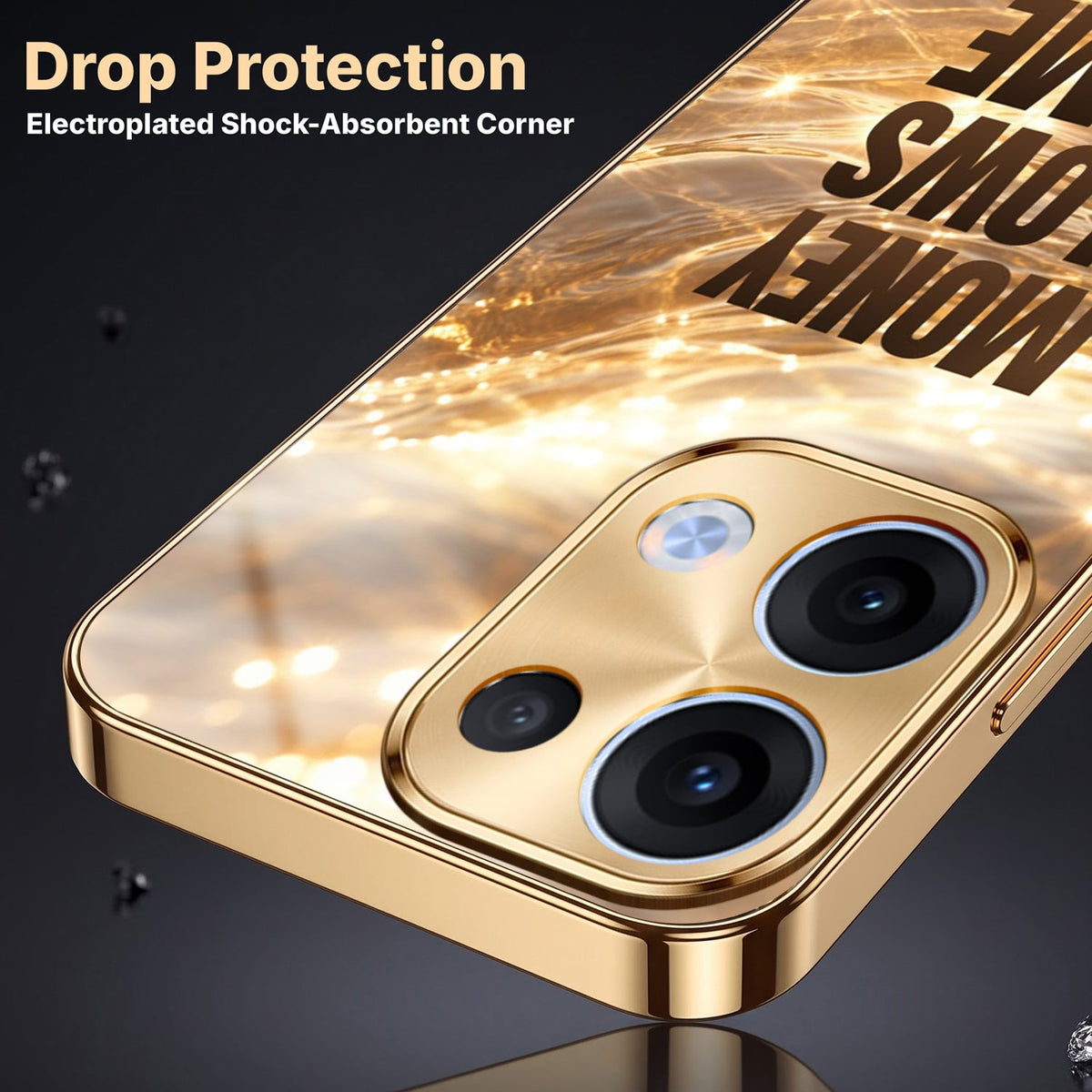 Oppo Reno 13 5G Money Flows To Me Gold Electroplated Glass Phone Back Case