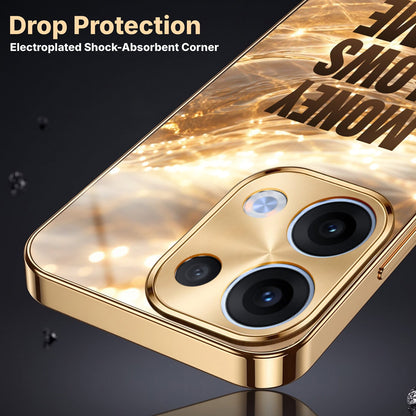Oppo Reno 13 5G Money Flows To Me Gold Electroplated Glass Phone Back Case