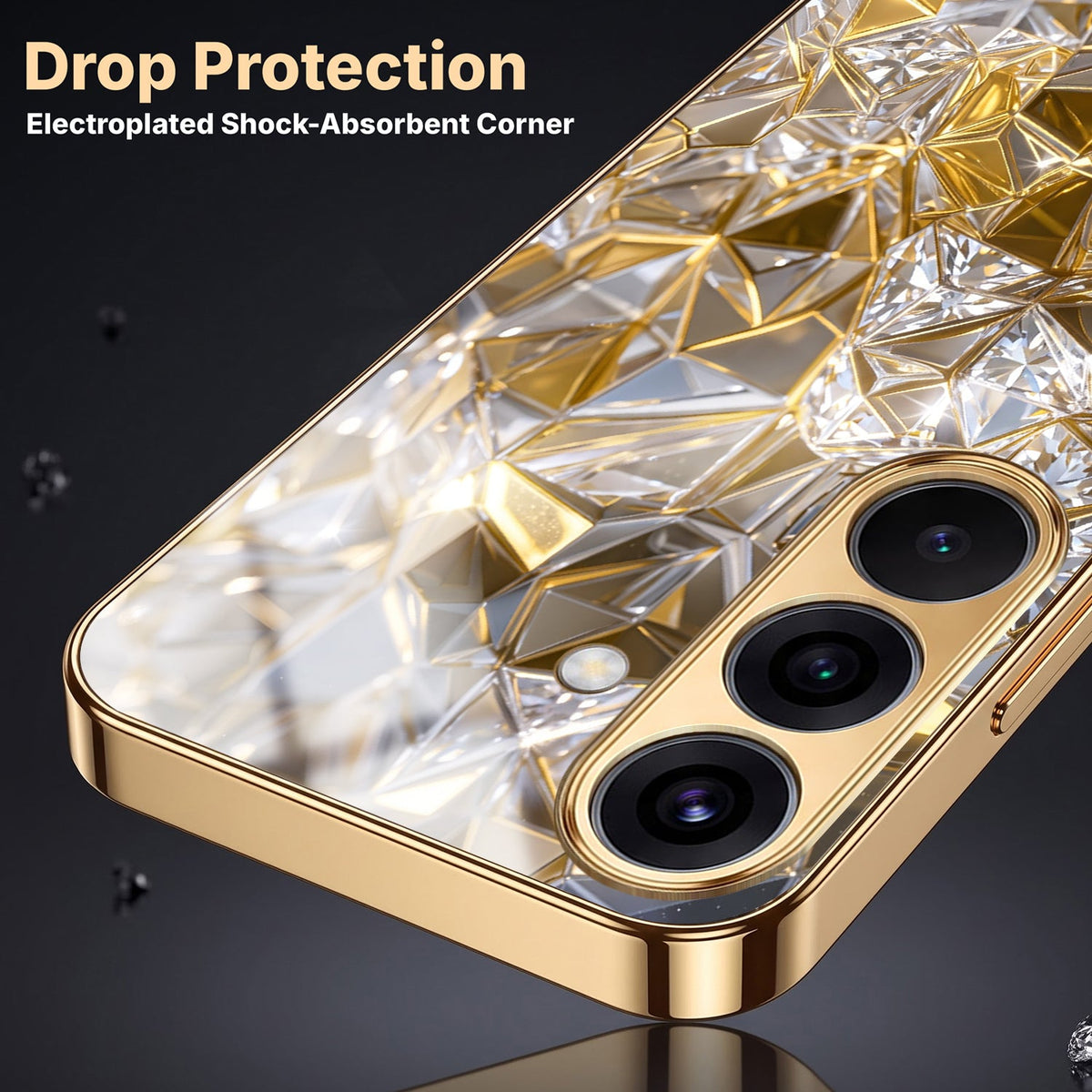 Samsung Galaxy A36 5G White Diamond Shatter Gold Electroplated Glass Phone Back Case
