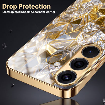 Samsung Galaxy A36 5G White Diamond Shatter Gold Electroplated Glass Phone Back Case