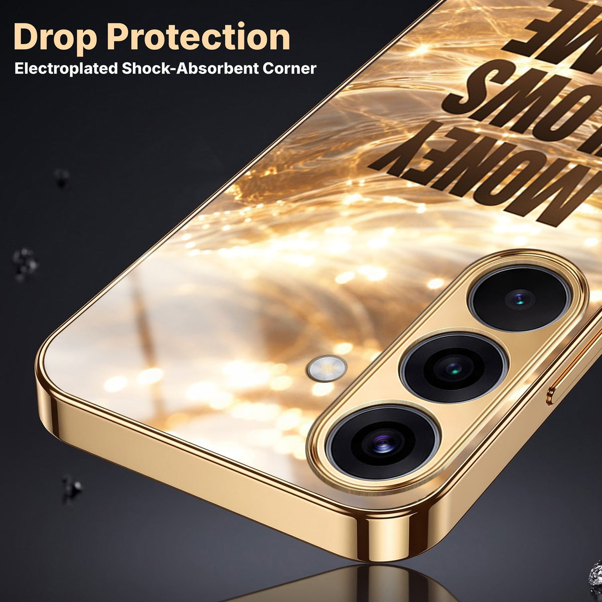 Samsung Galaxy A56 5G Money Flows To Me Gold Electroplated Glass Phone Back Case