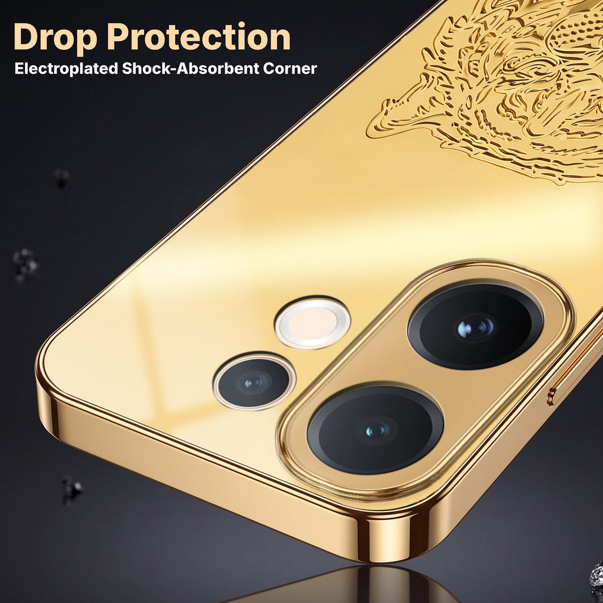 Vivo V60 5G Golden Tiger Face Gold Electroplated Glass Phone Back Case