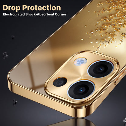 Oppo Reno 13 5G Golden Tree Gold Electroplated Glass Phone Back Case