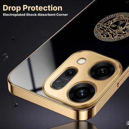 Oppo Reno 14 5G Medusa Head Gold Electroplated Glass Phone Back Case