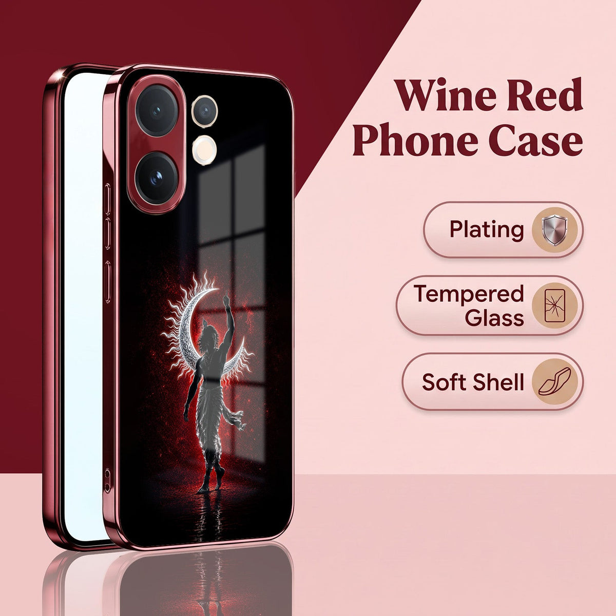 Vivo V60 5G Crimson Divine Burgundy Electroplated Glass Back Case