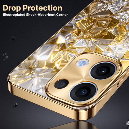 Oppo Reno 13 5G White Diamond Shatter Gold Electroplated Glass Phone Back Case