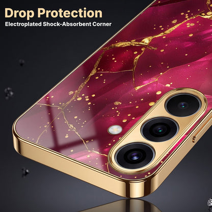 Samsung Galaxy A56 5G Luxury Crimson Marble Gold Electroplated Glass Phone Back Case