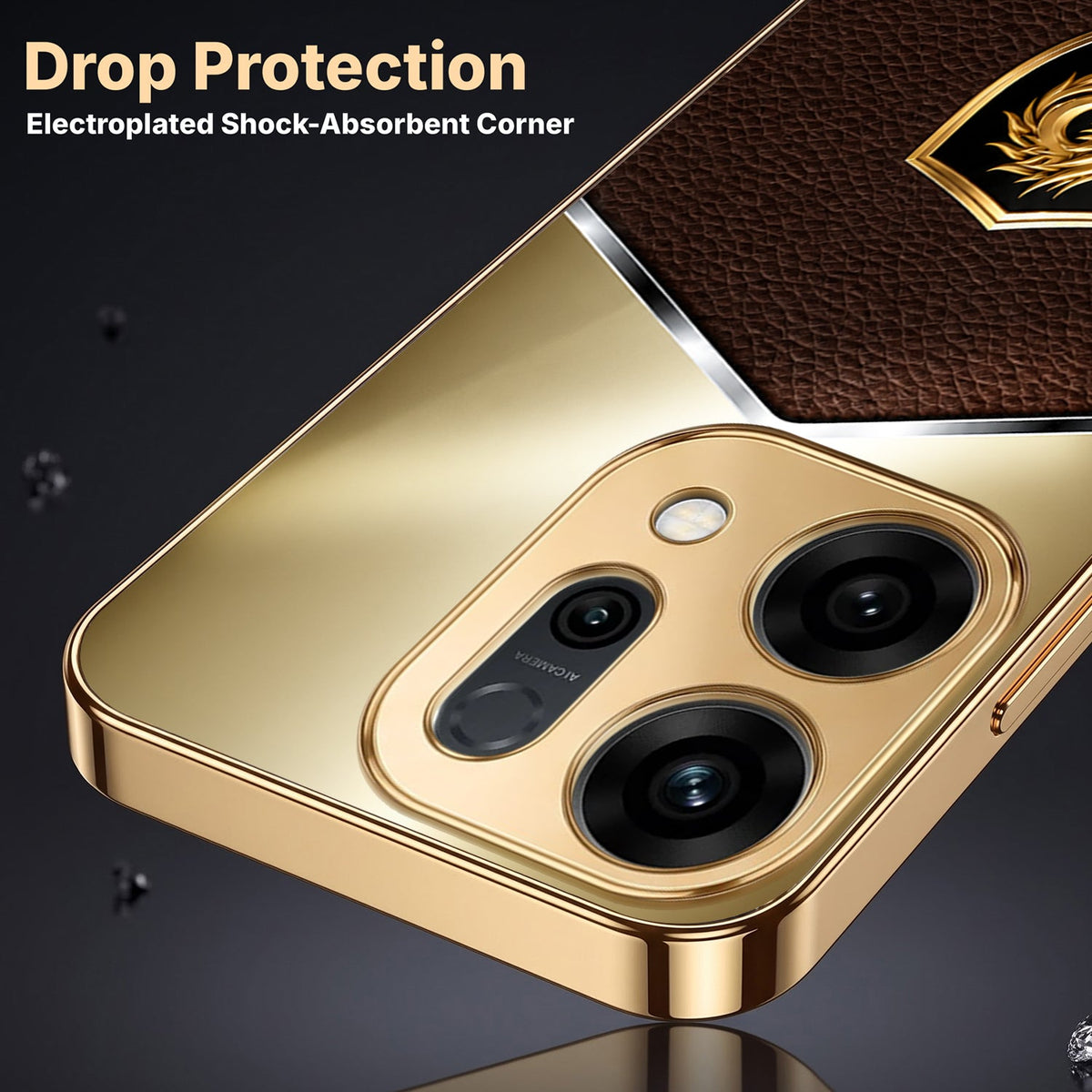 Oppo Reno 14 5G Dragon Crest Gold Electroplated Glass Phone Back Case