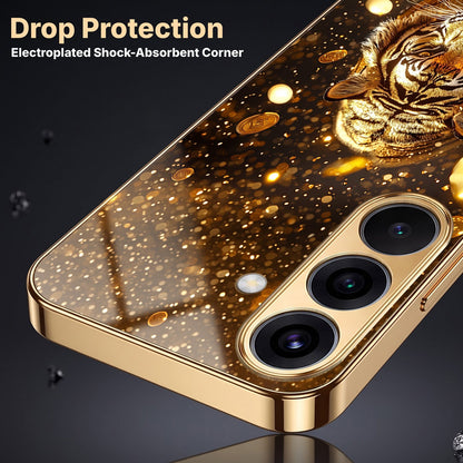 Samsung Galaxy A56 5G Luxury Tiger Gold Electroplated Glass Phone Back Case