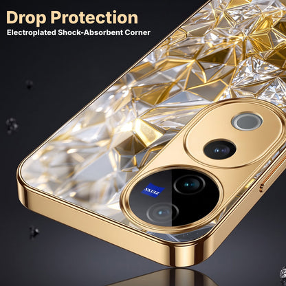 Vivo V40 Pro 5G White Diamond Shatter Gold Electroplated Glass Phone Back Case