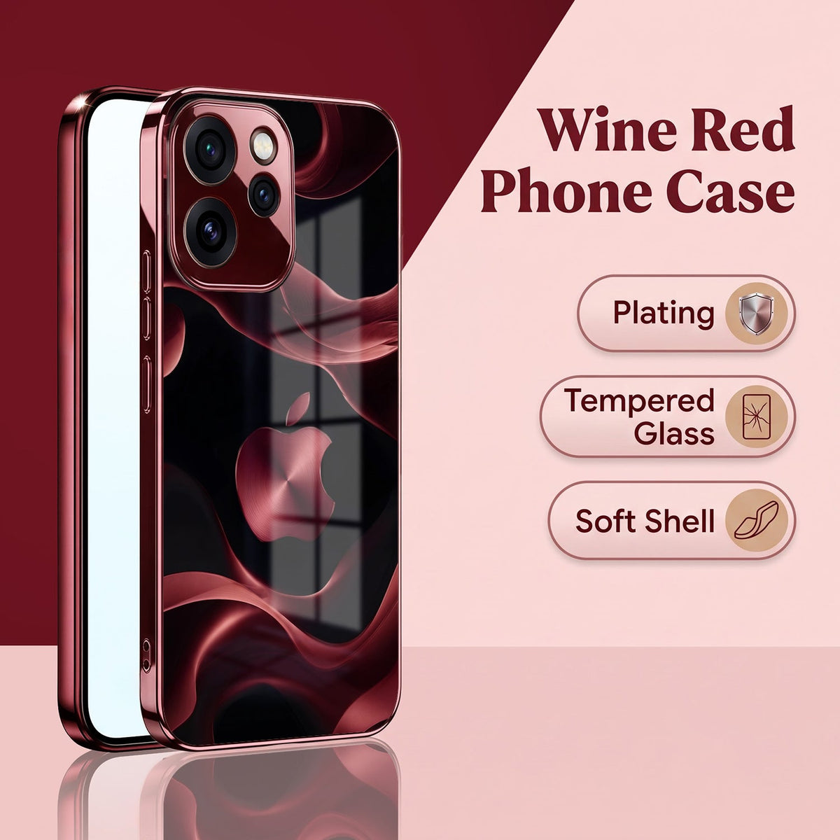 Oppo Reno 15 Pro Mini 5G Wave Apple Burgundy Electroplated Glass Back Case