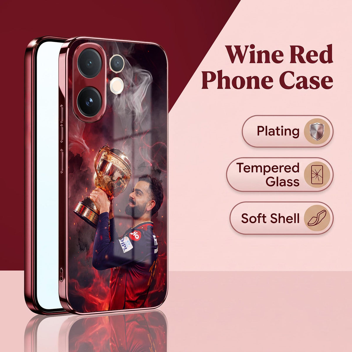 Vivo V60 5G Virat Kohli Burgundy Electroplated Glass Back Case