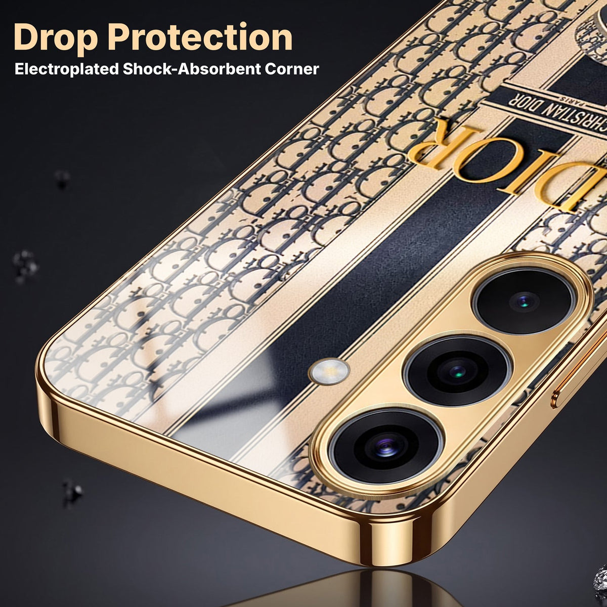 Samsung Galaxy A36 5G Luxury Dior Gold Electroplated Glass Phone Back Case