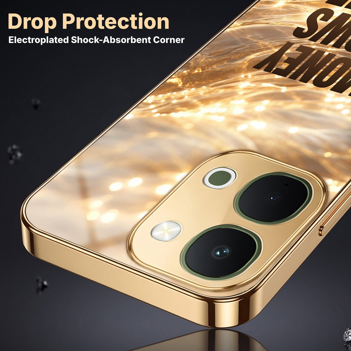 Vivo T5x 5G Money Flows To Me Gold Electroplated Glass Phone Back Case