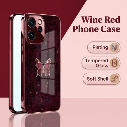 Oppo Reno 15 Pro Mini 5G Butterfly Burgundy Electroplated Glass Back Case