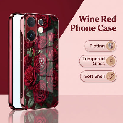 Vivo V60 5G Rose Heart Burgundy Electroplated Glass Back Case