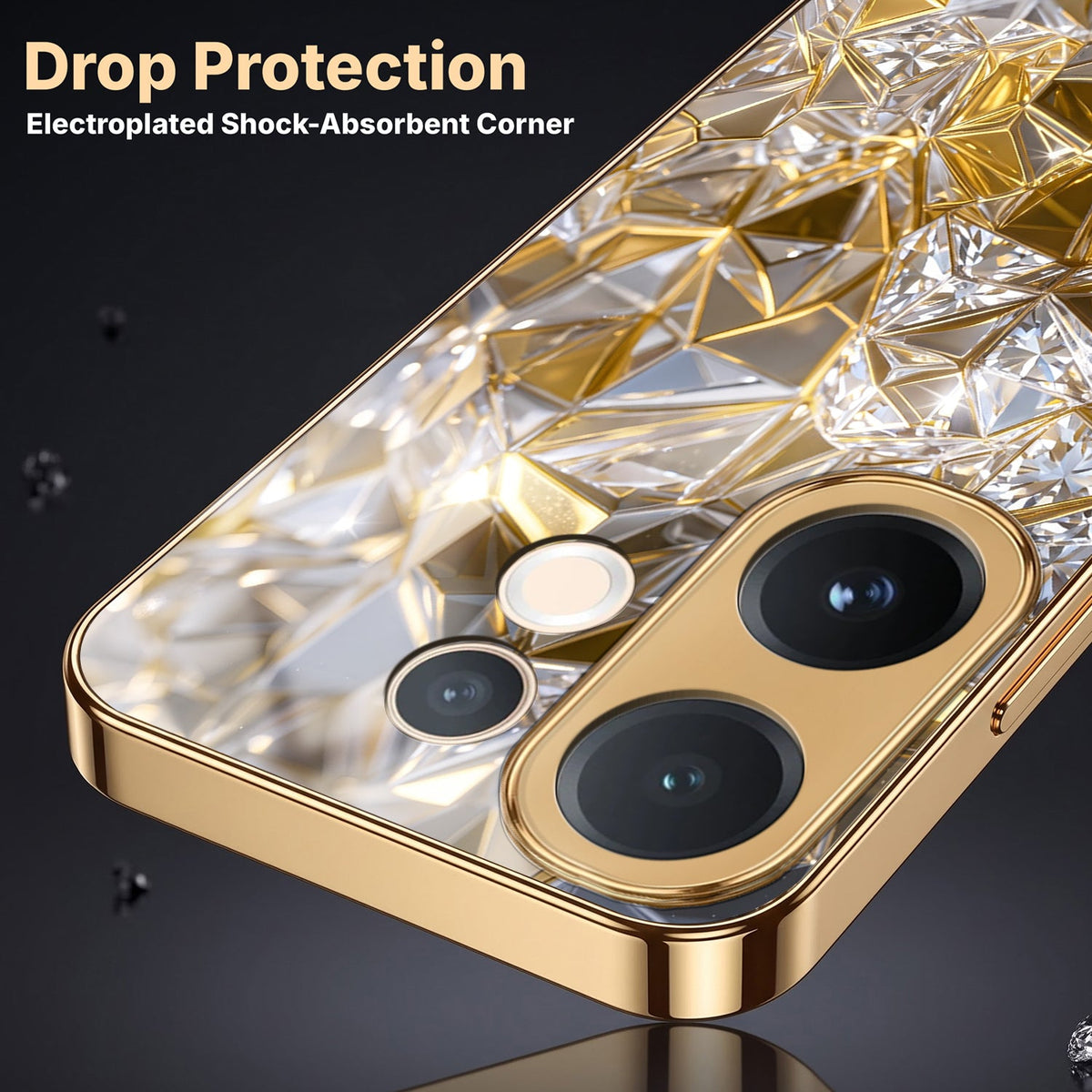 Vivo V60 5G White Diamond Shatter Gold Electroplated Glass Phone Back Case