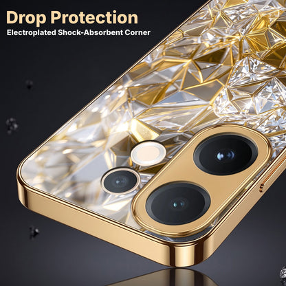 Vivo V60 5G White Diamond Shatter Gold Electroplated Glass Phone Back Case