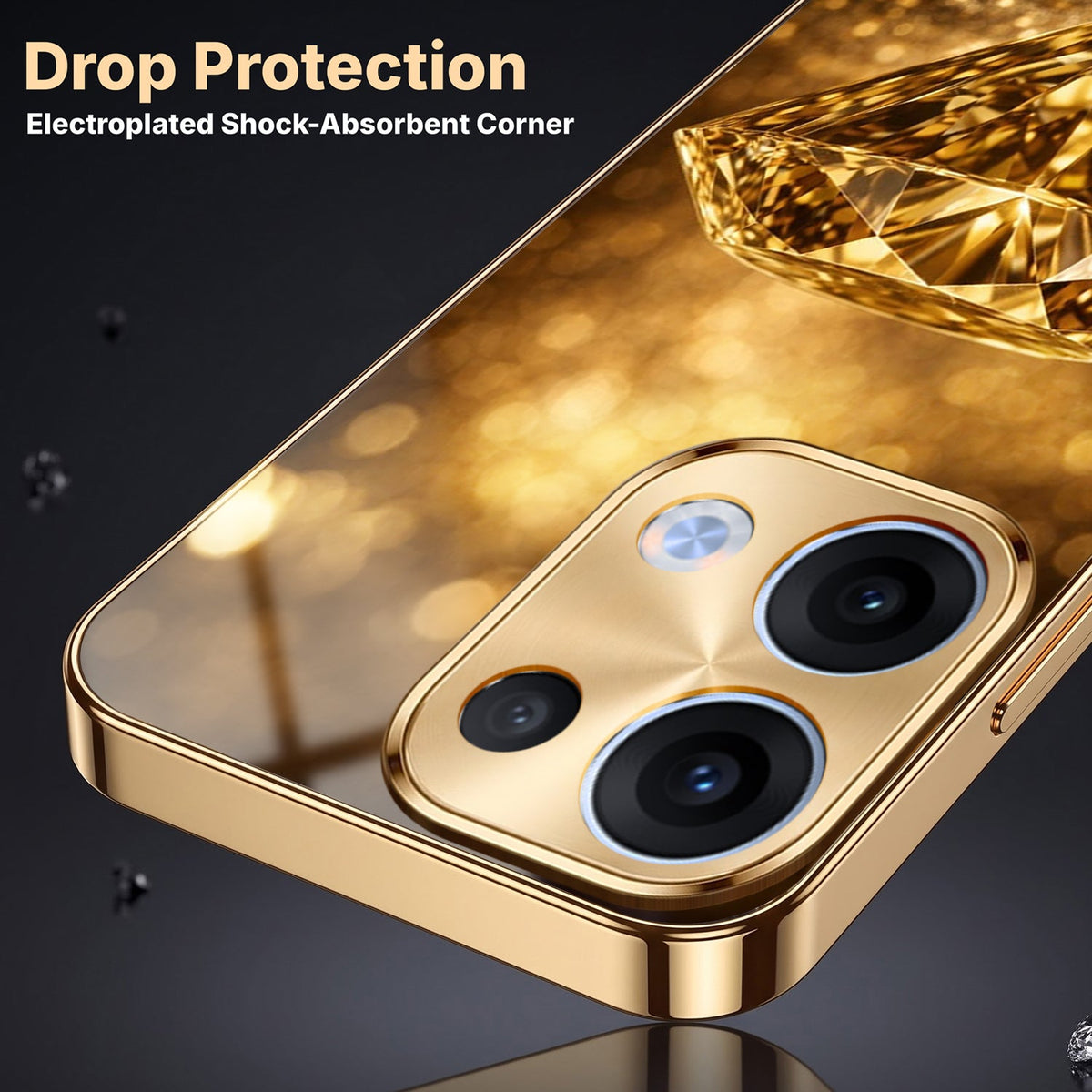 Oppo Reno 13 5G Golden Diamond Gold Electroplated Glass Phone Back Case