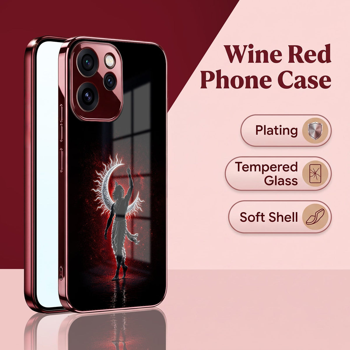 Oppo Reno 15 Pro Mini 5G Crimson Divine Burgundy Electroplated Glass Back Case