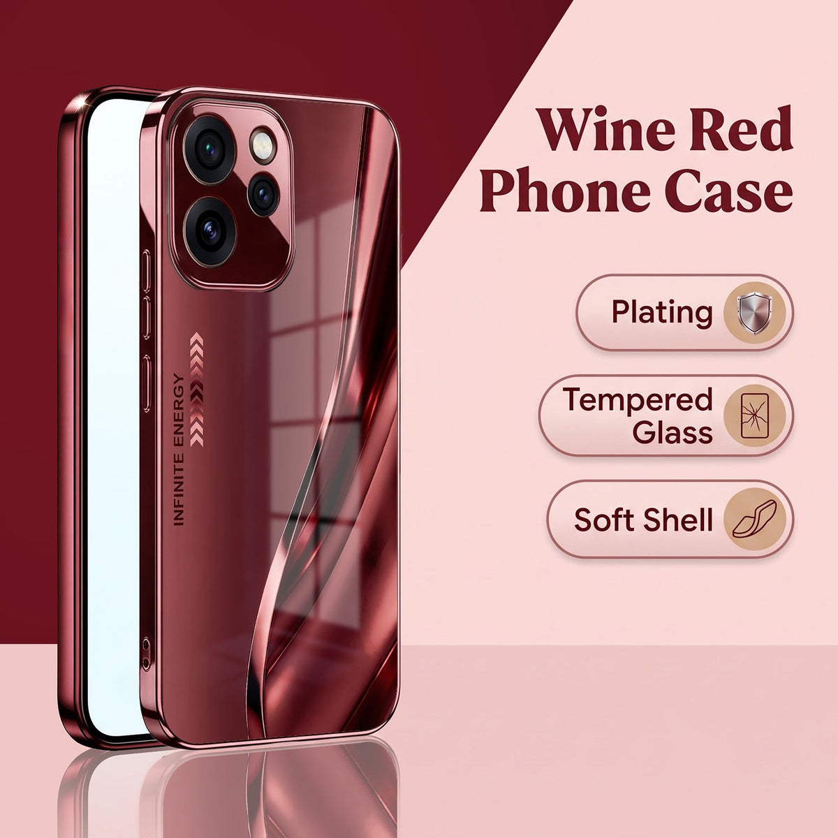 Oppo Reno 15 Pro Mini 5G Infinity Energy Burgundy Electroplated Glass Back Case