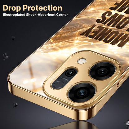 Oppo Reno 14 5G Money Flows To Me Gold Electroplated Glass Phone Back Case