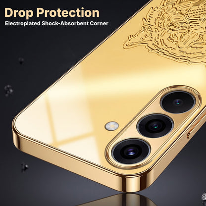 Samsung Galaxy A56 5G Golden Tiger Face Gold Electroplated Glass Phone Back Case
