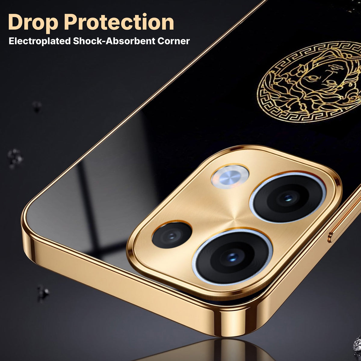 Oppo Reno 13 5G Medusa Head Gold Electroplated Glass Phone Back Case