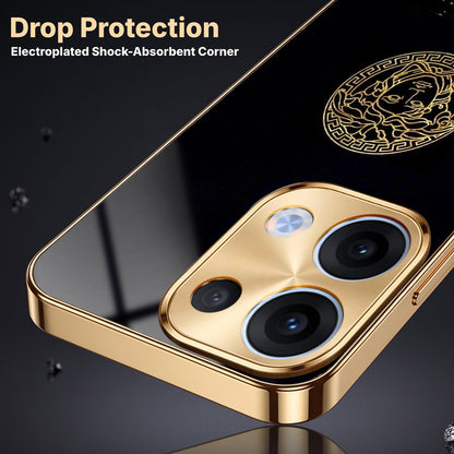 Oppo Reno 13 5G Medusa Head Gold Electroplated Glass Phone Back Case