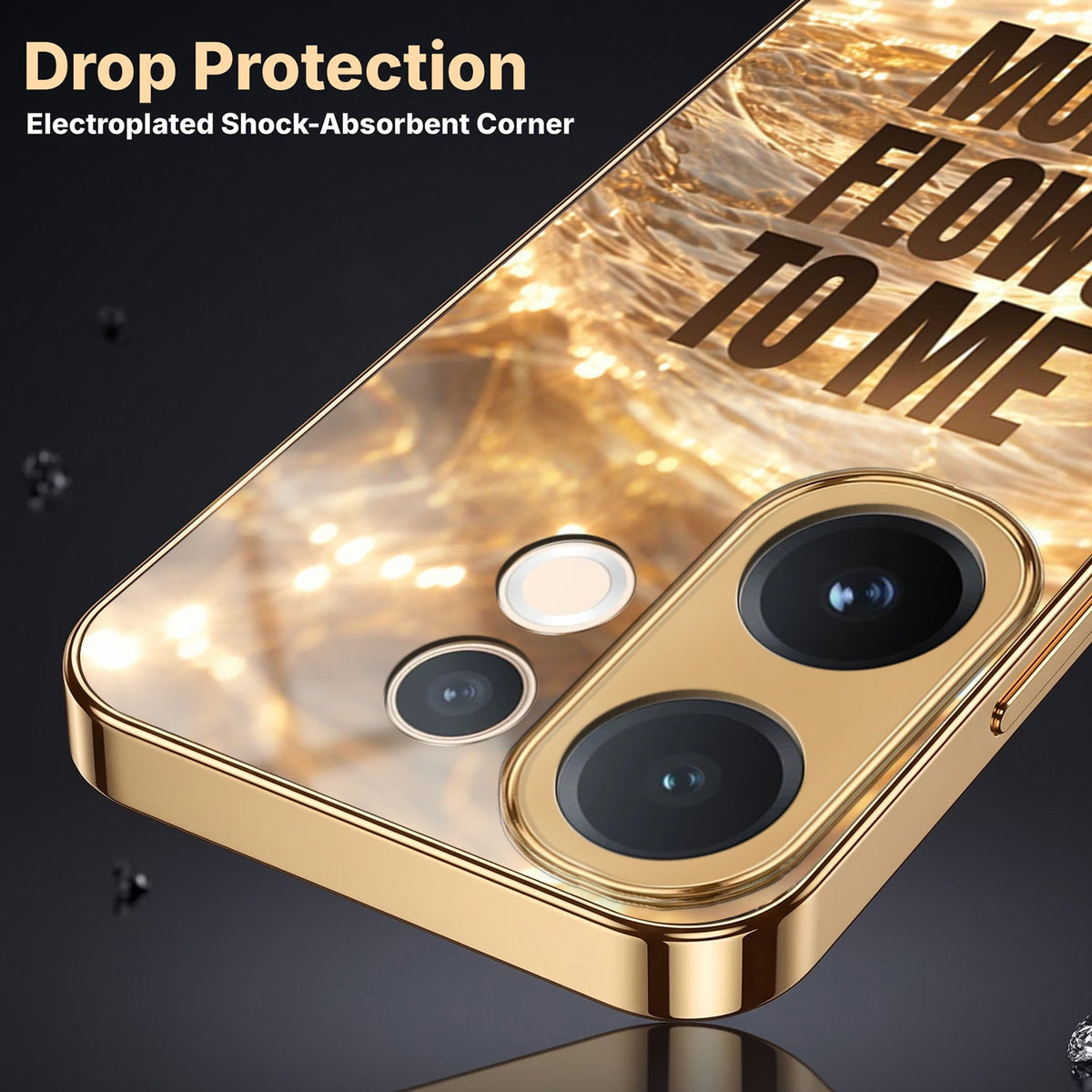 Vivo V60 5G Money Flows To Me Gold Electroplated Glass Phone Back Case