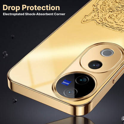 Vivo V40 Pro 5G Golden Tiger Face Gold Electroplated Glass Phone Back Case