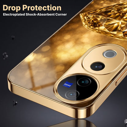 Vivo V40 Pro 5G Golden Diamond Gold Electroplated Glass Phone Back Case