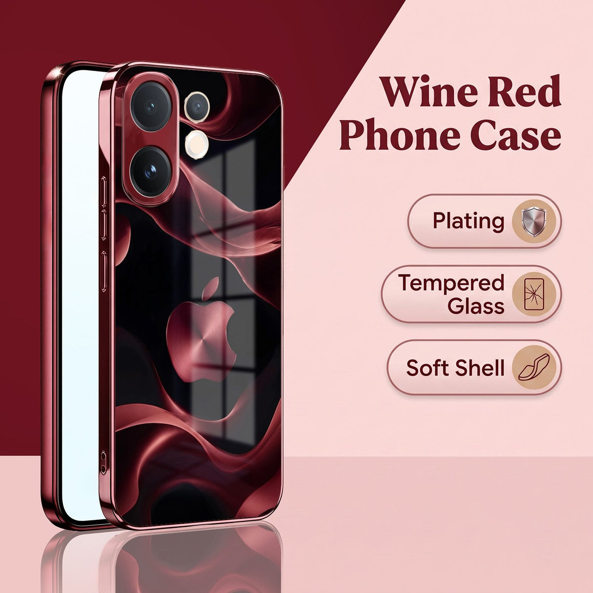 Vivo V60 5G Wave Apple Burgundy Electroplated Glass Back Case