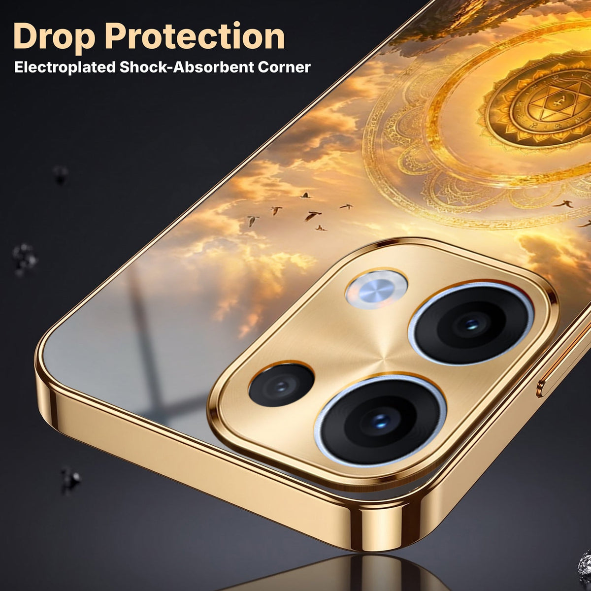 Oppo Reno 13 5G Celestial Seven Horses Gold Electroplated Glass Phone Back Case