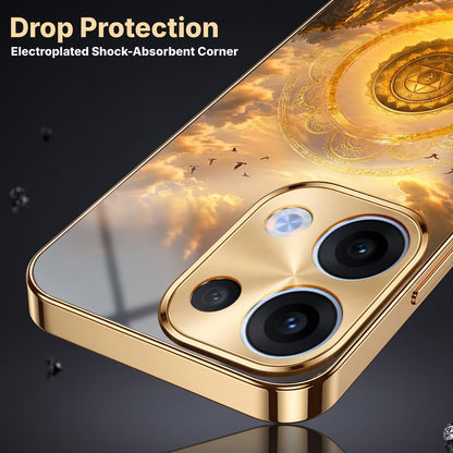 Oppo Reno 13 5G Celestial Seven Horses Gold Electroplated Glass Phone Back Case