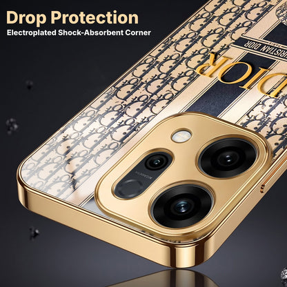 Oppo Reno 14 5G Luxury Dior Gold Electroplated Glass Phone Back Case