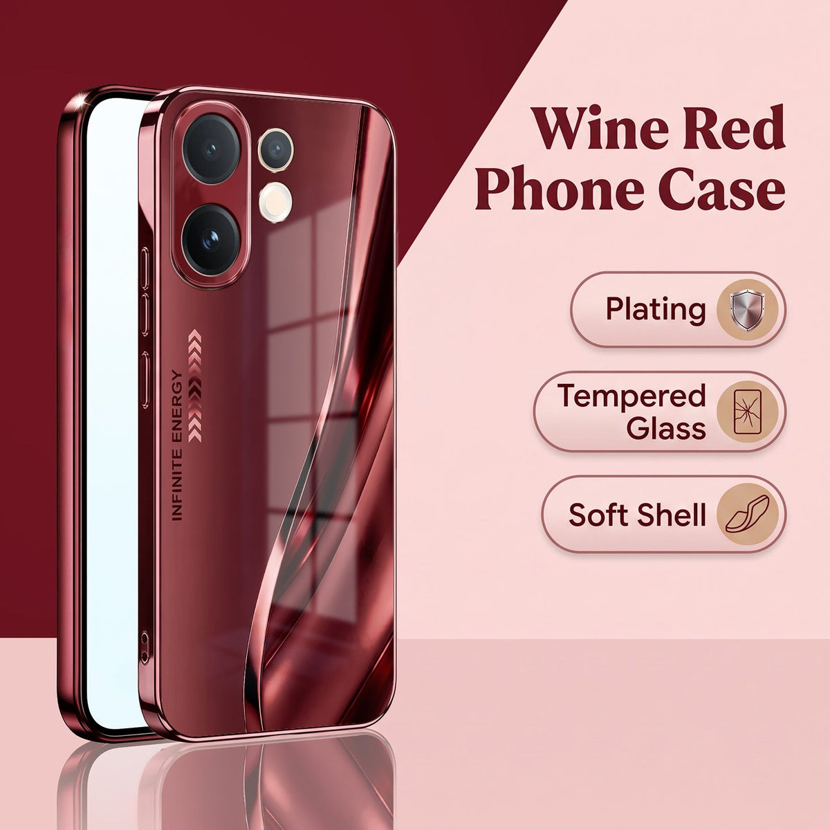 Vivo V60 5G Infinity Energy Burgundy Electroplated Glass Back Case