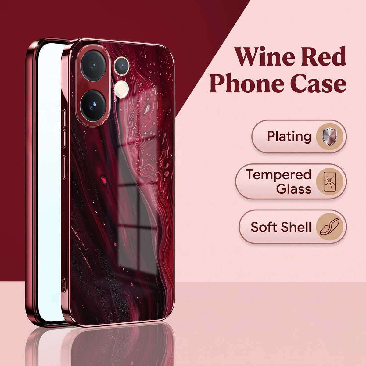 Vivo V60 5G Marble Burgundy Electroplated Glass Back Case