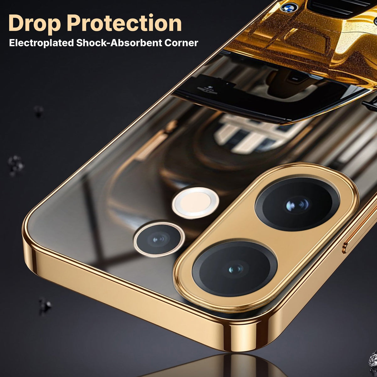 Vivo V60 5G Golden BMW Gold Electroplated Glass Phone Back Case